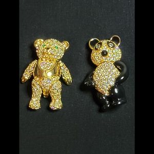 2 Vtg Joan Rivers Articulating Teddy Bear Brooches
